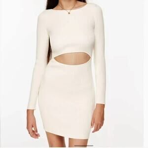 New Wilfred Free Aritzia Ivory Ribbed Cutout Long Sleeve Mini Sweater Dress XS